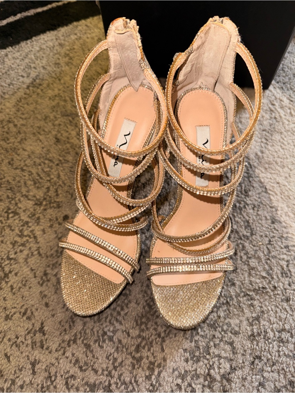 Nina Silver Rhinestone Strappy High Heel Sandals